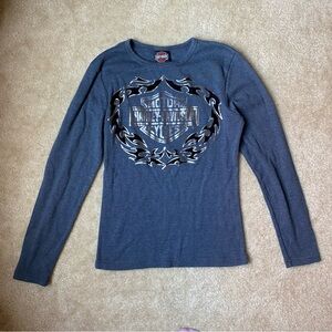 Harley-Davidson Y2K Streetwear Long Sleeve Graphic Motorcycle Biker Tee Sz Small